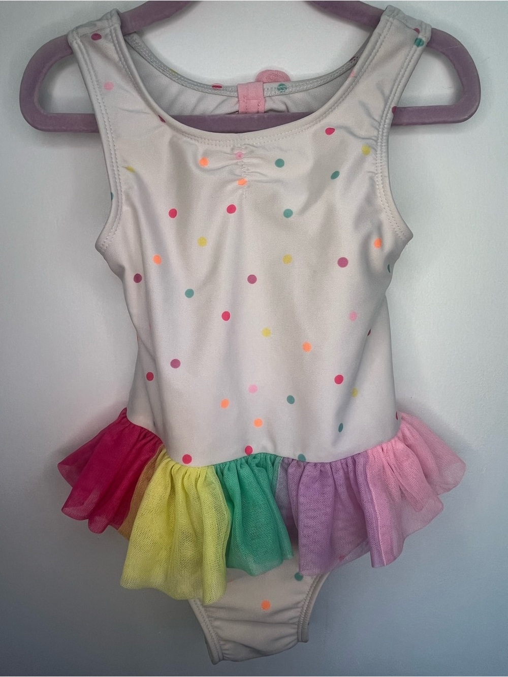 Cat & Jack White One Piece Bathing Suit Rainbow Polka Dots & Tutu Size 4T